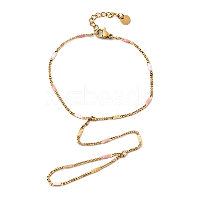 304 Stainless Steel Enamel Link Ring Bracelets for Women BJEW-Z140-02G-1