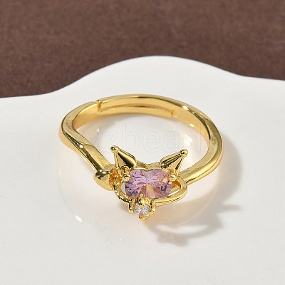 Brass Micro Pave Cubic Zirconia Finger Rings RJEW-H258-08G-1