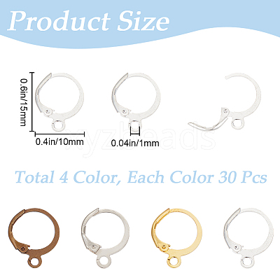 120Pcs 4 Colors Brass Leverback Earring Findings KK-SP0001-02-1