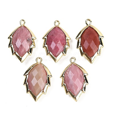 Natural Rhodonite Faceted Leaf Pendants G-I375-04G-12-1