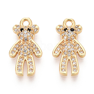 Brass Micro Pave Clear Cubic Zirconia Pendants KK-T078-02G-01-1