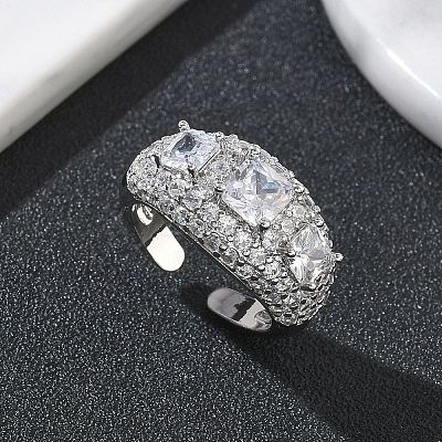 Brass Micro Pave Cubic Zirconia Cuff Open Rings for Women RJEW-L343-13P-03-1