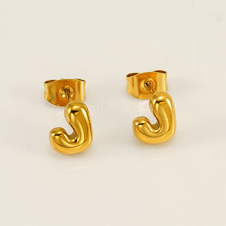 Chunk Letter 304 Stainless Steel Stud Earrings for Women EJEW-G386-01J-G-1