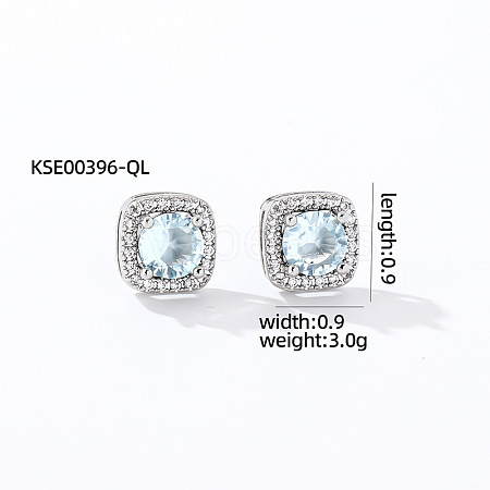 Elegant Zircon Square Stud Earrings for Women TY1635-10-1