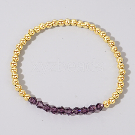 Colorful Birthstone Faceted Bicone & Brass Beaded Stretch Bracelets for Women RJ7989-2-1