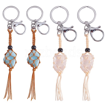 4Pcs  2 Colors Macrame Fringe Braided Keychain AJEW-SW00014-06-1