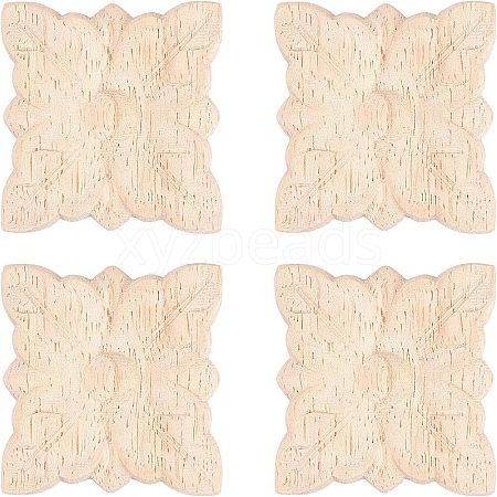 Natural Solid Wood Carved Onlay Applique Craft WOOD-FH0001-35-1