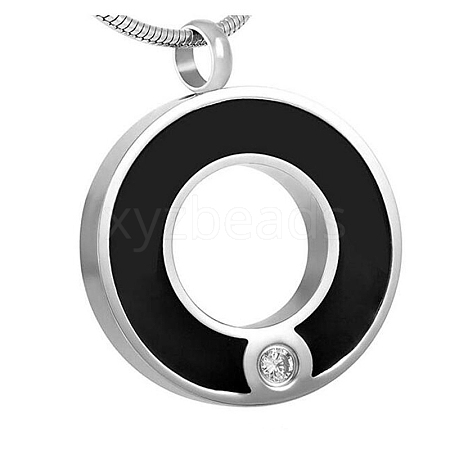 Women's Stainless Steel Rhinestone & Enamel Ring Memorial Urn Necklace for Ashes PW-WGA4BEB-01-1