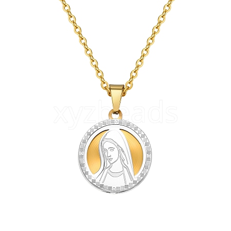 Fashionable Men's Stainless Steel Round Virgin Mary Pendant Cable Chain Necklaces PW-WG84821-01-1