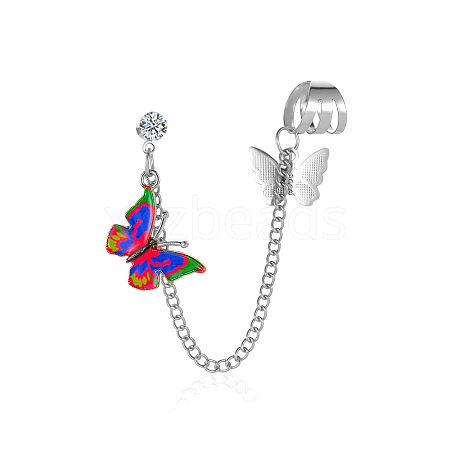 Butterfly Alloy Enamel Chains Tassel Stud Earrings WG03E93-04-1