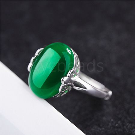 Oval Natural Dyed & Heated Green Onyx Agate Adjustable Ring FIND-PW0021-04C-1