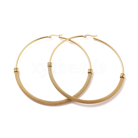 Vacuum Plating 201 Stainless Steel Mesh Chain Shape Big Hoop Earrings with 304 Stainless Steel Pin for Women EJEW-F280-21B-G-1