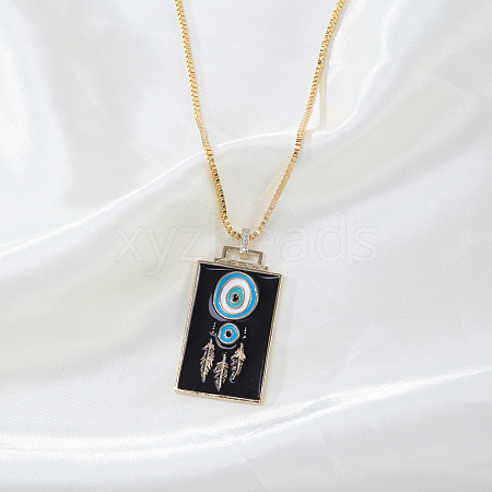 Brass Enamel Rectangle with Evil Eye Pendant Necklaces FS-WG7D7CE-05-1