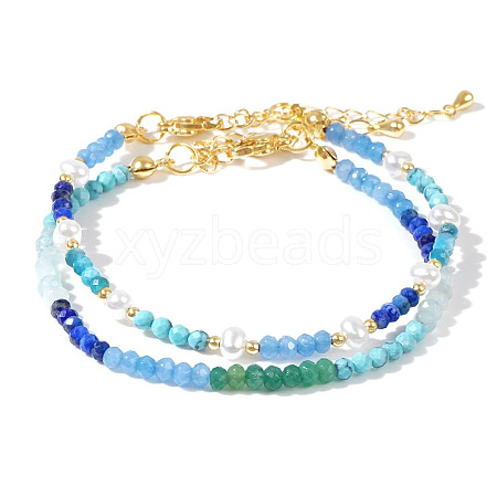 2Pcs Bohemian Style Natural Mixed Stone & Pearl Beaded Bracelet Sets YD9746-1