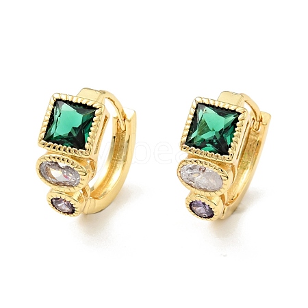 Green Cubic Zirconia Square Hoop Earrings EJEW-C028-14G-1