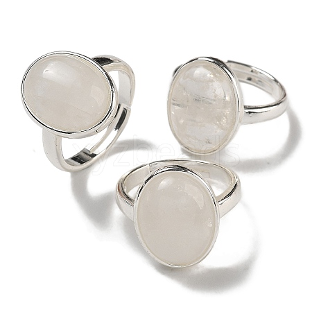 Natural Quartz Crystal Oval Adjustable Rings RJEW-K371-07S-12-1