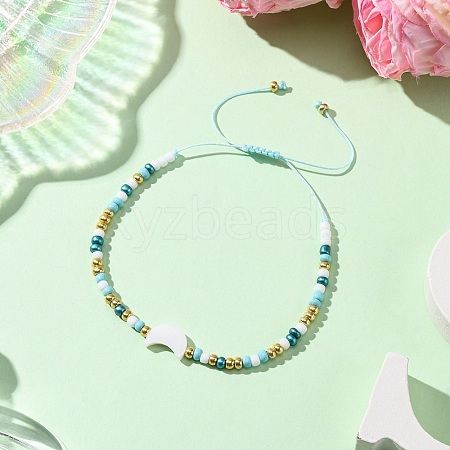 Natural Freshwater Shell & Glass Seed Beads Braided Bead Bracelets for Women BJEW-JB12362-01-1