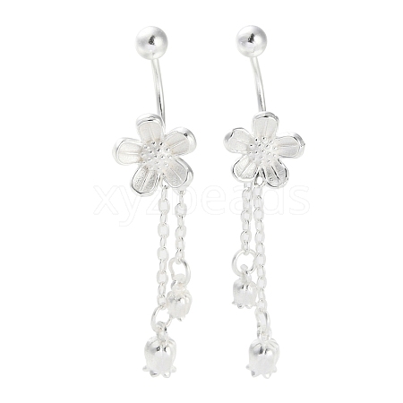 999 Sterling Silver Flower Tassel Ear Plug Gauges EJEW-P296-10S-1