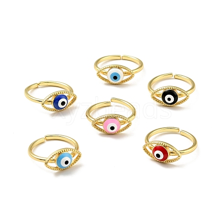 Enamel Horse Eye Open Cuff Ring RJEW-G259-04G-1