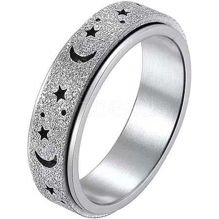 Non-Tarnish Stainless Steel Moon and Star Rotatable Finger Ring MOST-PW0001-005H-05-1