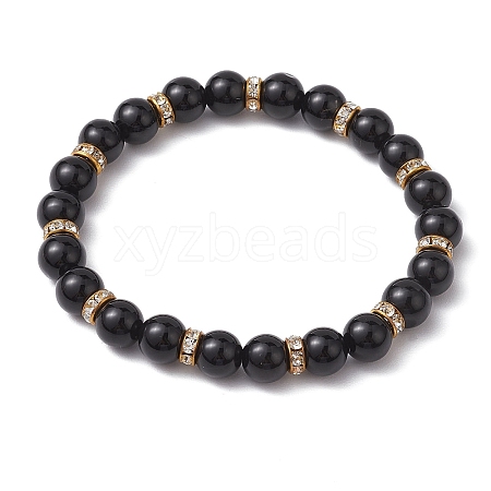 8mm Round Natural Black Onyx(Dyed & Heated) Beaded Stretch Bracelets for Women BJEW-JB10796-1