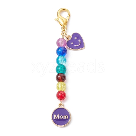 Mother's Day Flat Round with Word Mom & Heart Alloy Enamel Pendant Decorations HJEW-JM01510-04-1