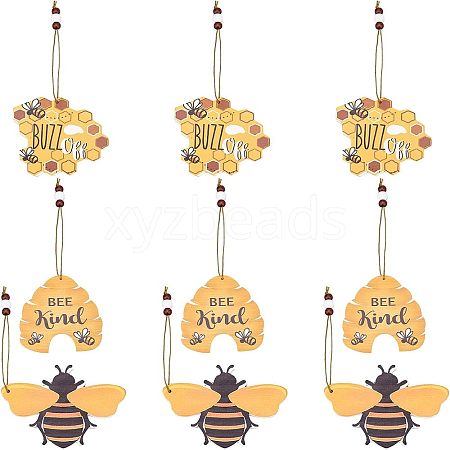 SUPERFINDINGS 9Pcs 3 Style Wood Pendant Decorations HJEW-FH0001-13-1