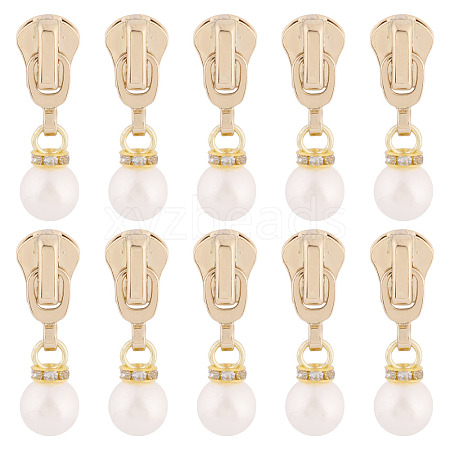 10Pcs Round Acrylic Pearl & Alloy Zipper Pulls HJEW-TAC0086-1