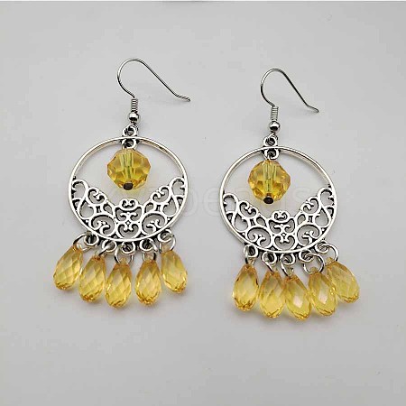 Bohemian Flower Tassel Alloy Pave Cubic Zirconia Dangle Earrings for Women TA8564-3-1