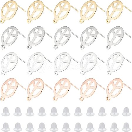 40Pcs 4 Colors 201 Stainless Steel Stud Earring Findings STAS-DC0009-82-1