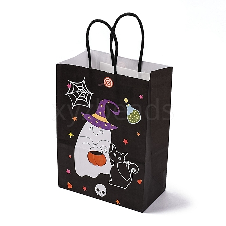 Halloween Theme Ghost & Black Cat Printed Paper Gift Tote Bags ABAG-Q055-02D-1