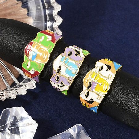 Mask Brass Enamel Cuff Rings RJEW-L113-039G-1