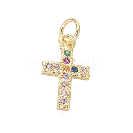 Brass Micro Pave Cubic Zirconia Tiny Cross Charms ZIRC-I032-64G-1