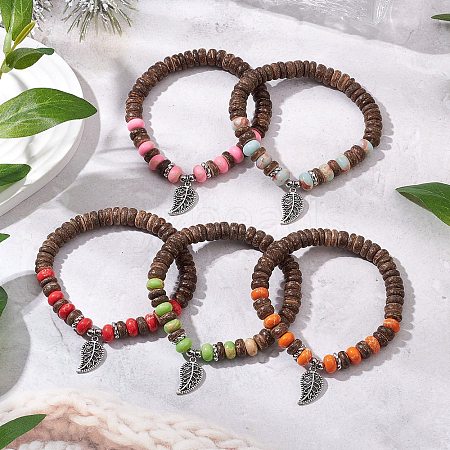 Dyed Synthetic Imperial Jasper & Natural Coconot Beads Stretch Bracelets for Women BJEW-JB11358-1