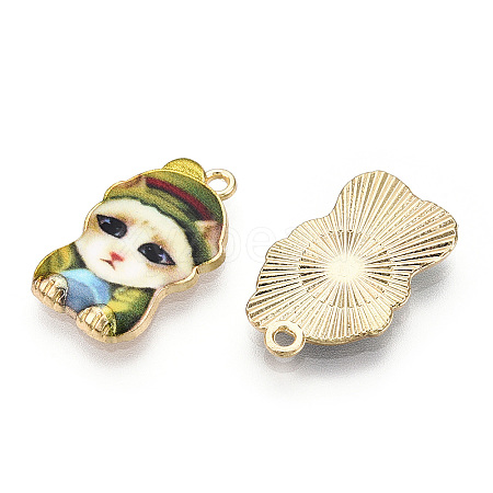 Printed Light Gold Tone Alloy Pendants ENAM-N056-208D-1