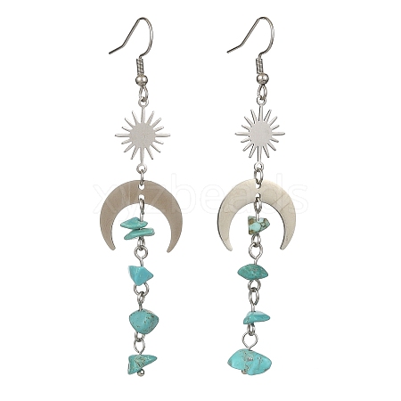 Synthetic Turquoise Chips Tassel Dangle Earrings EJEW-TA00260-02-1