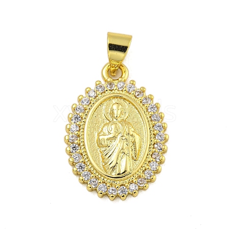 Religion Theme Rack Plating Brass Micro Pave Cubic Zirconia Pendants KK-C074-40G-03-1