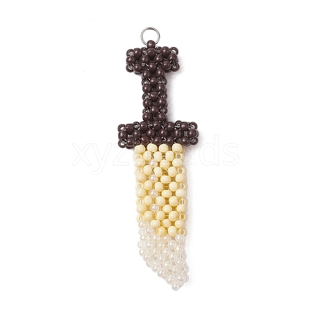 Glass Seed Beaded Broadsword Shape Pendants PALLOY-MZ00543-1