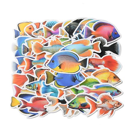 50Pcs Fish PVC Self Adhesive Stickers STIC-P014-04-1