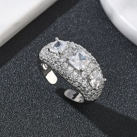 Brass Micro Pave Cubic Zirconia Cuff Open Rings for Women RJEW-L343-13P-03-1