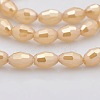 Pearl Luster Plated Imitation Jade Glass Faceted Rice Beads Strands GLAA-A030A-PL04-1