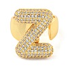 Brass Micro Pave Clear Cubic Zirconia Letter Open Cuff Ring for Women RJEW-M173-01G-Z-2