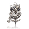 Antique Silver Alloy Rhinestone Owl Pendants for Halloween Jewelry ALRI-J060-01AS-1