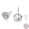 Rhodium Plated 925 Sterling Silver Micro Pave Cubic Zirconia Stud Earring Findings STER-T004-40P-1