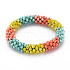 Crochet Glass Beads Braided Stretch Bracelet BJEW-T016-08G-1