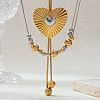 Duo Tone Adjustable 304 Stainless Steel Heart Lariat Necklaces for Women WGF51C2-01-3