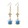 Handmade Seed Evil Eye & Cross Dangle Earrings EJEW-MZ00227-01-1