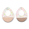 Transparent Resin & White Wood Pendants RESI-N039-28-3