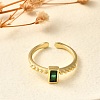 Rectangle Brass Glass Cuff Rings for Women RJEW-G340-01G-2