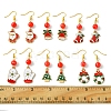 6 Pairs 6 Styles Christmas Tree & Snowflake & Wreath Alloy Enamel Dangle Earrings for Women EJEW-FS00003-5